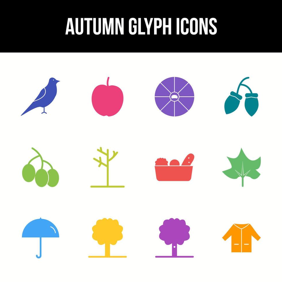 Einzigartiges Herbst-Vektor-Glyphen-Icon-Set vektor