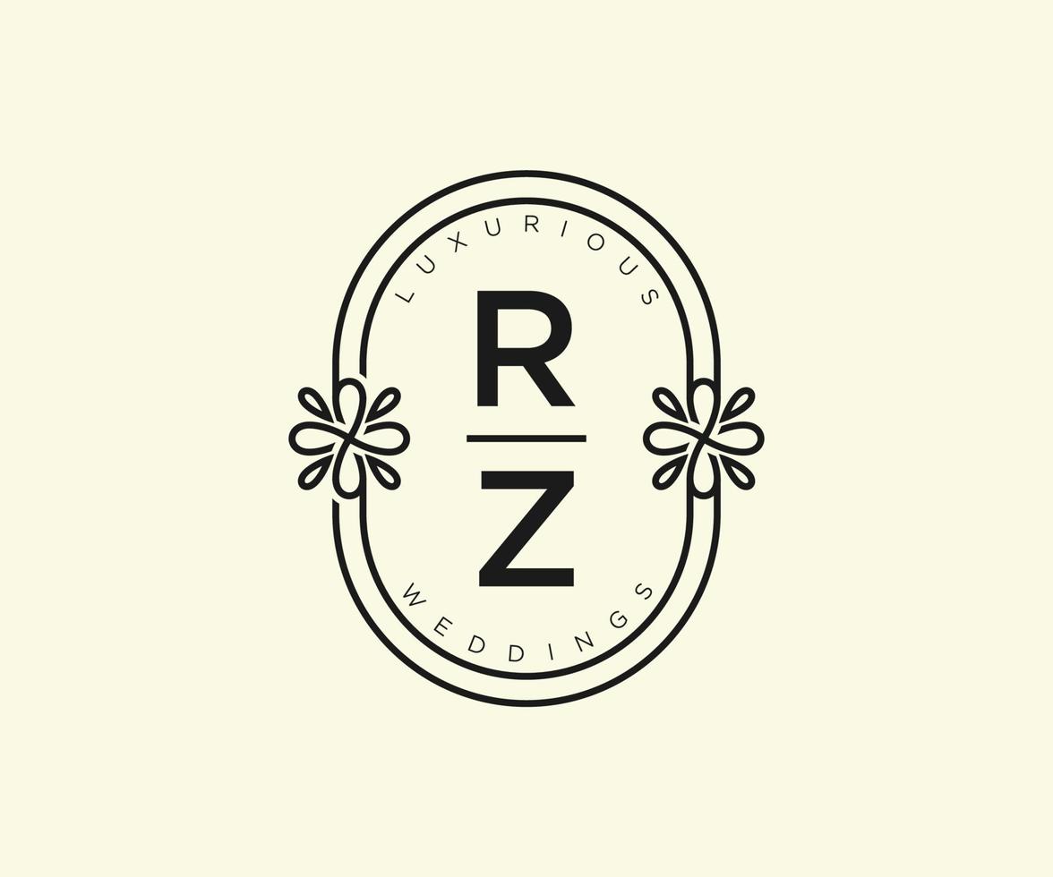 rz initialer brev bröllop monogram logotyper mall, hand dragen modern minimalistisk och blommig mallar för inbjudan kort, spara de datum, elegant identitet. vektor