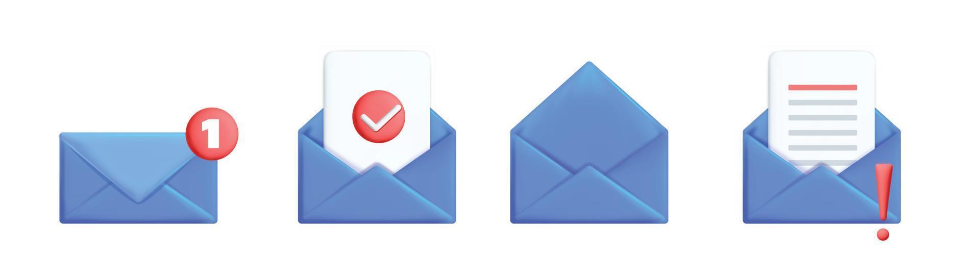 samling av 3d vektor tecknad serie framställa blå post kuvert ikoner för prenumerera nyhetsbrev webb element design