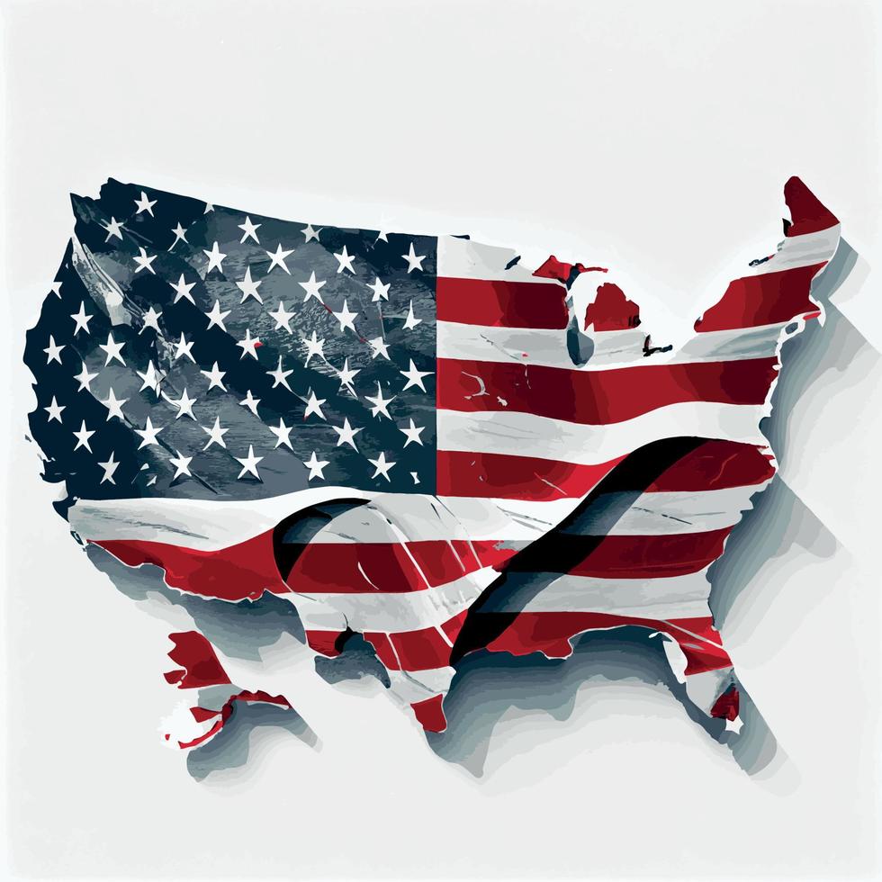 realistische abstrakte flagge der usa in form einer karte von amerika, unabhängigkeitstag des landes, nationale traditionen vektor