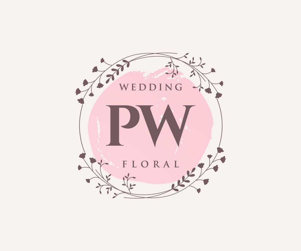 pw initialer brev bröllop monogram logotyper mall, hand dragen modern minimalistisk och blommig mallar för inbjudan kort, spara de datum, elegant identitet. vektor