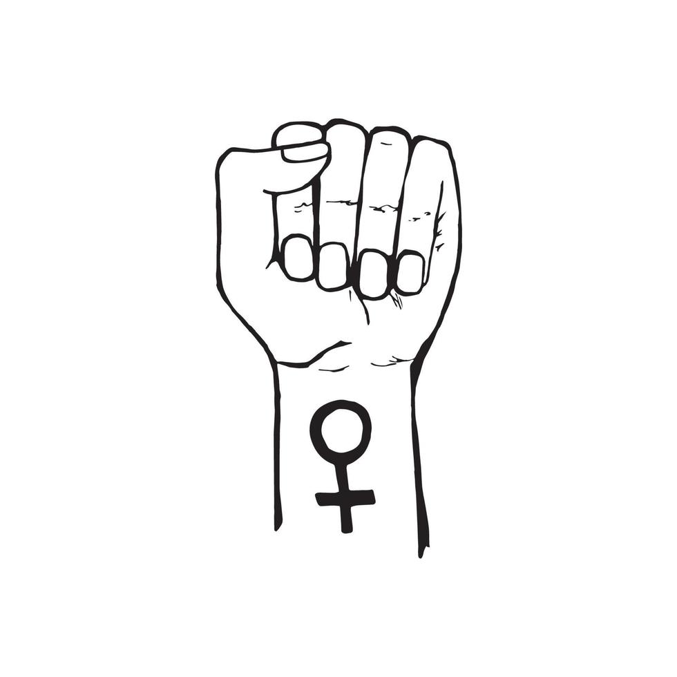 hand dragen klotter illustration av näve. kvinnor begrepp design. symboler av feminism och kropp positivitet rörelse. vektor