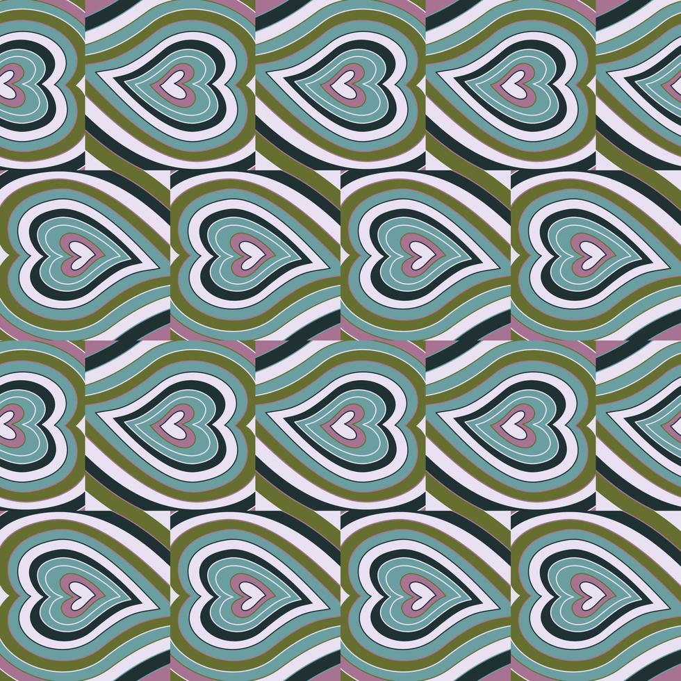 nahtloses muster des weinleseherz-mosaiks. Hippie-Retro-Stil. 14. Februar Hintergrundbild. valentinstag hintergrund. vektor