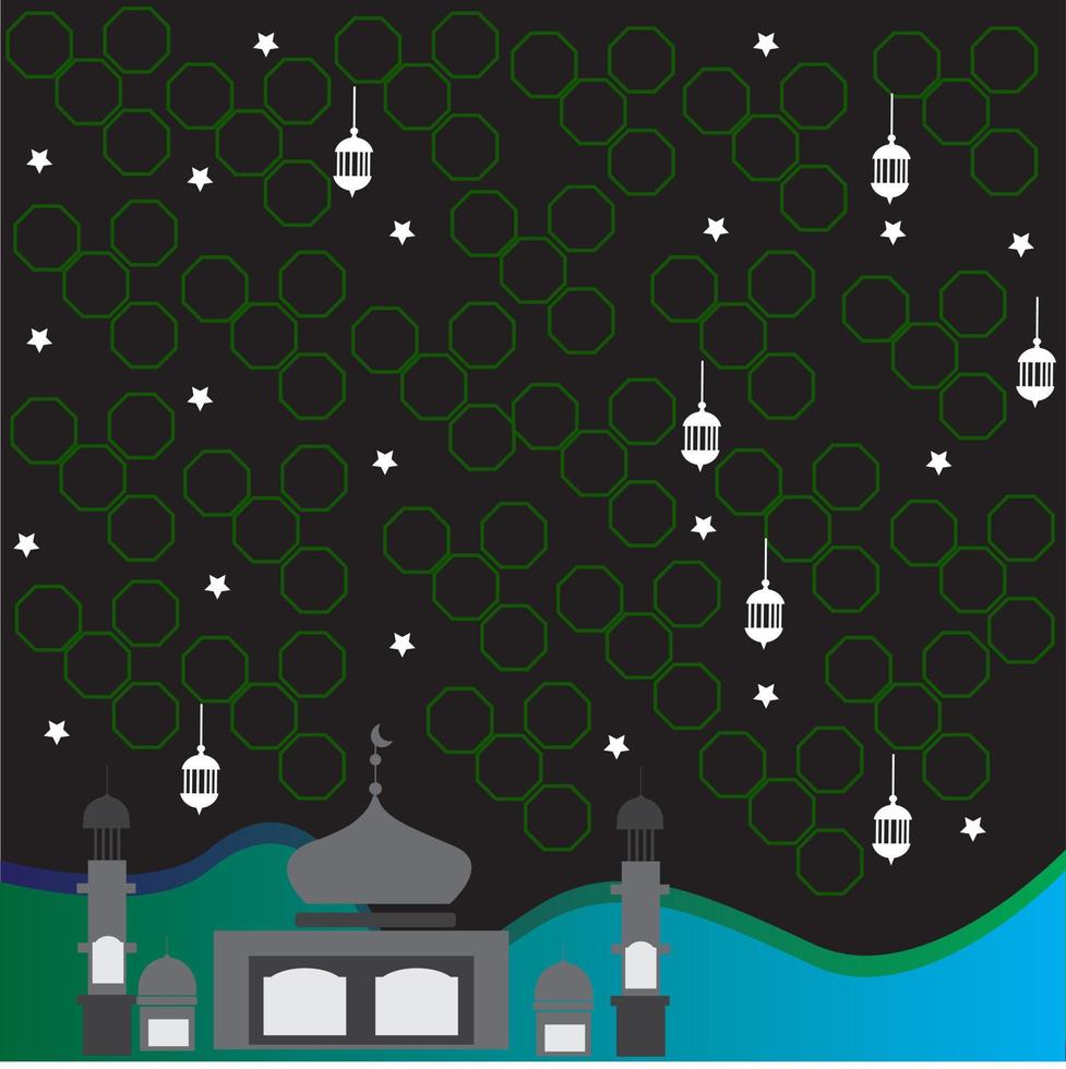 ramadan kareem vektor kort och bakgrund med 3d gyllene metall lattern och stjärnor. arabicum stil båge med moskén.