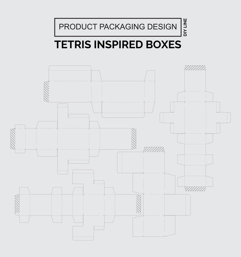 klippa produkt förpackning design tetris inspirerad lådor vektor