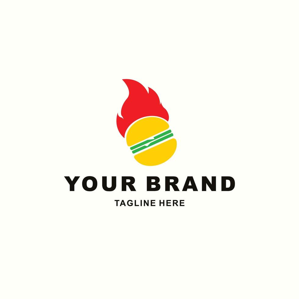 Burger-Logo mit Feuerhintergrund vektor