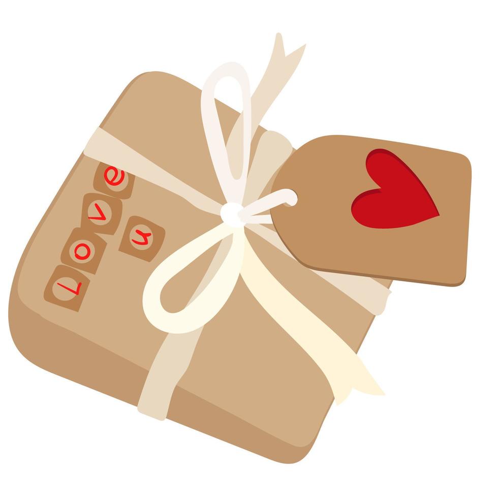 geschlossene Geschenkbox in Form eines Quadrats. eine Bastelbox mit Herzen für ein Geschenk oder Pralinen. konzeptionelle illustration für den valentinstag. Vektor-Cliparts für Grußkarten, Geburtstagskarten. vektor