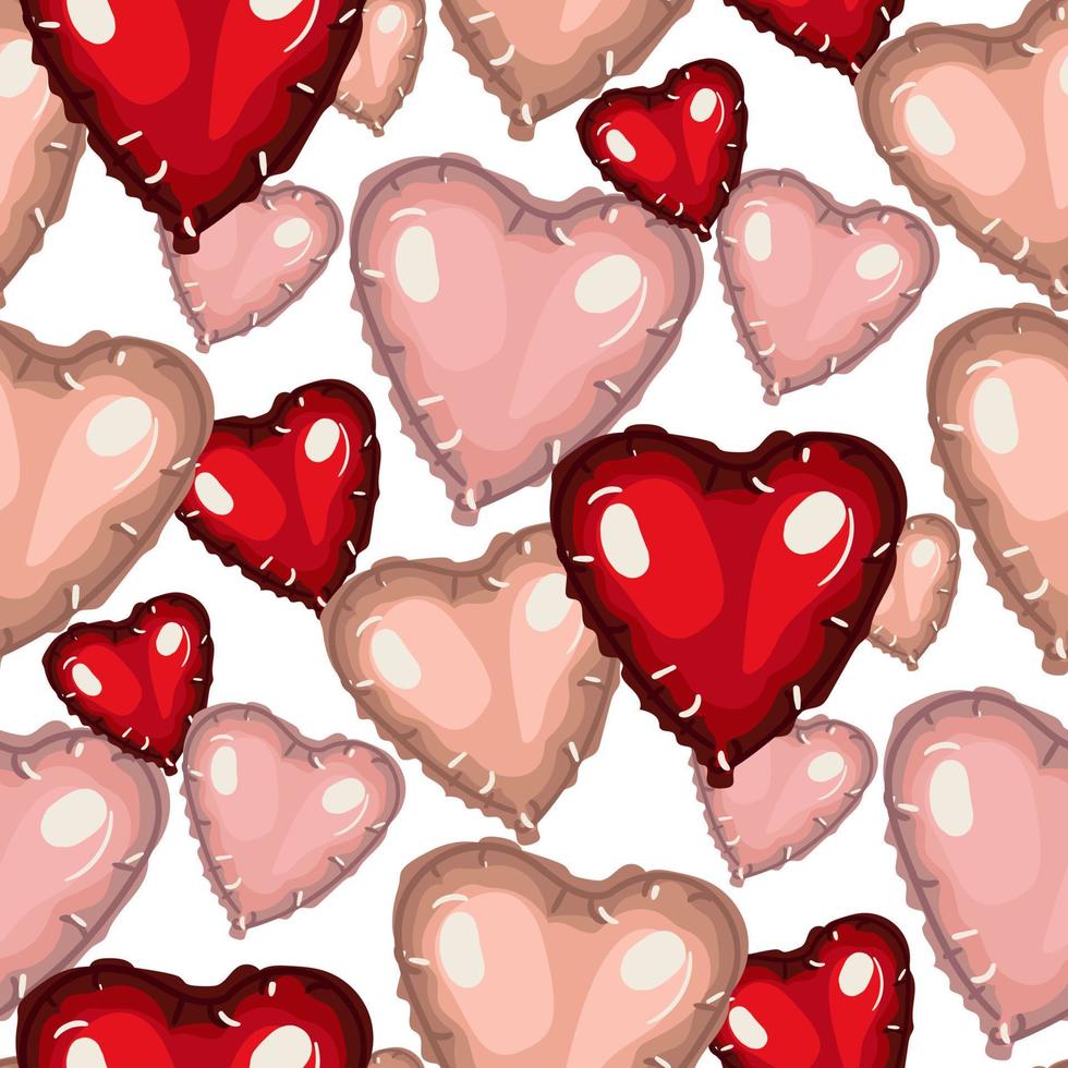 en mönster av ballonger i de form av hjärtan. pärlemor bollar med paljetter. bakgrund för utskrift på textilier och papper. gåva omslag för hjärtans dag vektor