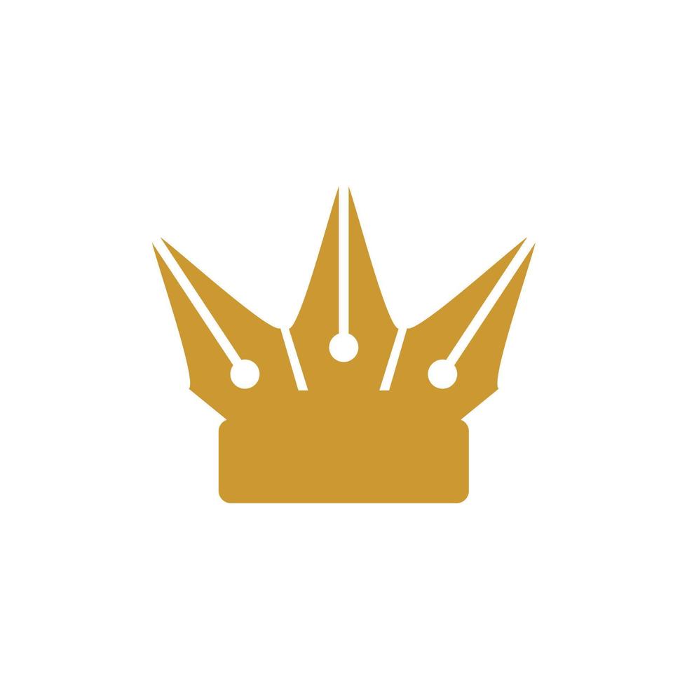 goldener alter stift mit kronenkönig des schriftstellerlogodesigns vektor