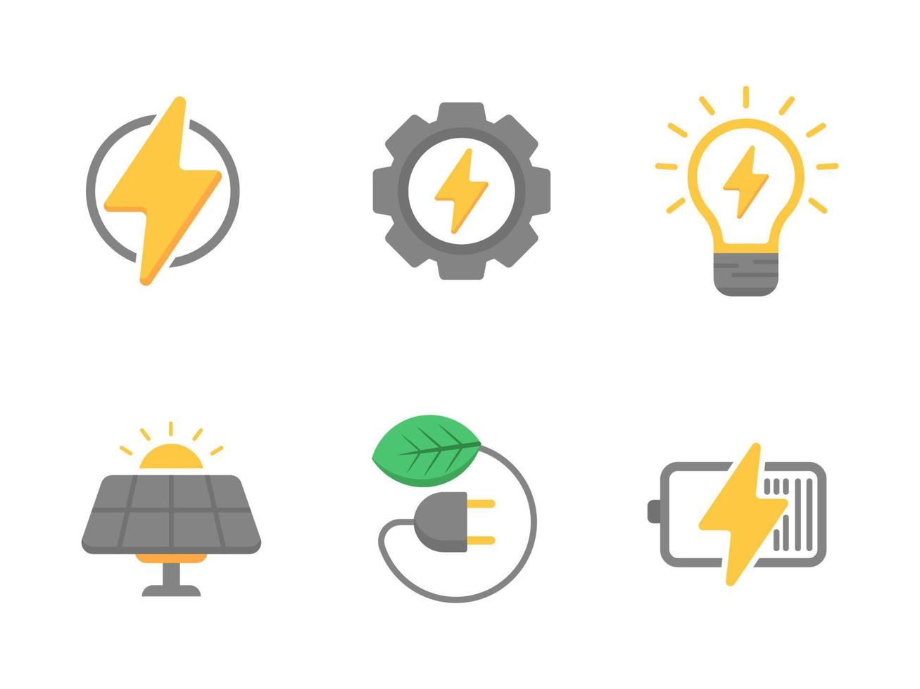 Reihe von Symbolen für elektrische Energie mit einem flachen Stil isoliert auf weißem Hintergrund vektor