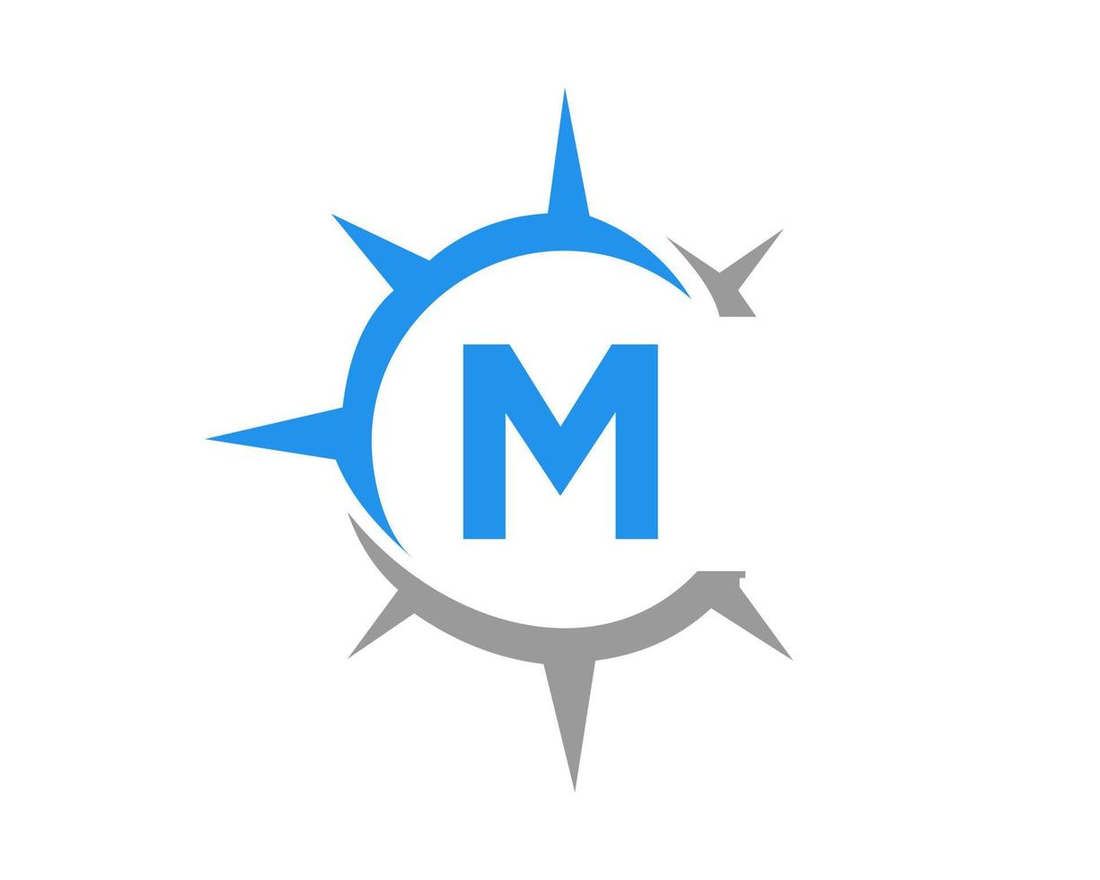 Buchstabe m Kompass-Logo-Design-Konzept. Kompass Zeichen vektor