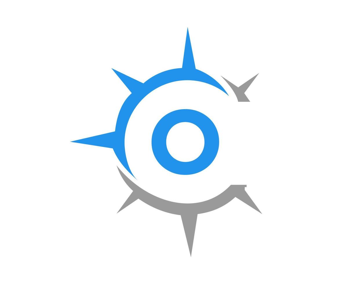 Buchstabe o Kompass-Logo-Design-Konzept. Kompass Zeichen vektor
