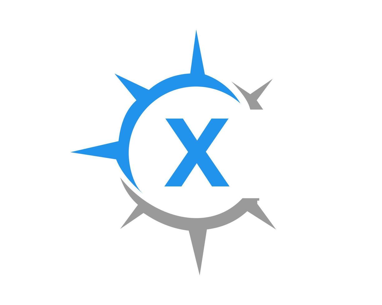 brev x kompass logotyp design begrepp. kompass tecken vektor