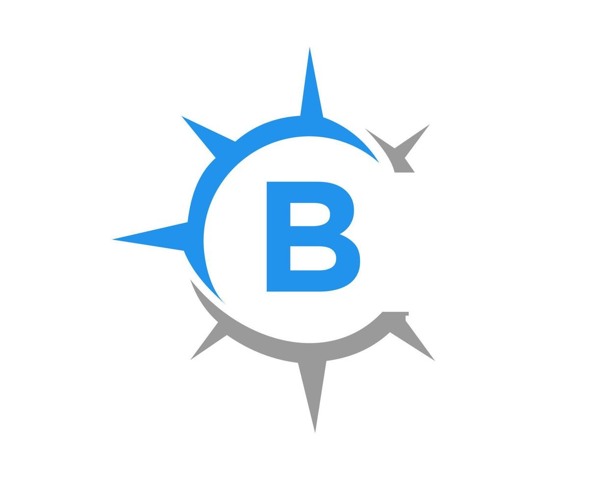 brev b kompass logotyp design begrepp. kompass tecken vektor