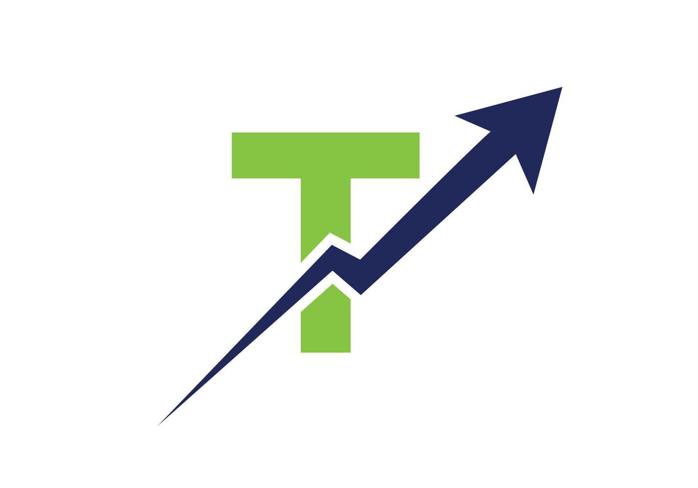 brev t finansiell logotyp företag logotyp med tillväxt pil mall vektor