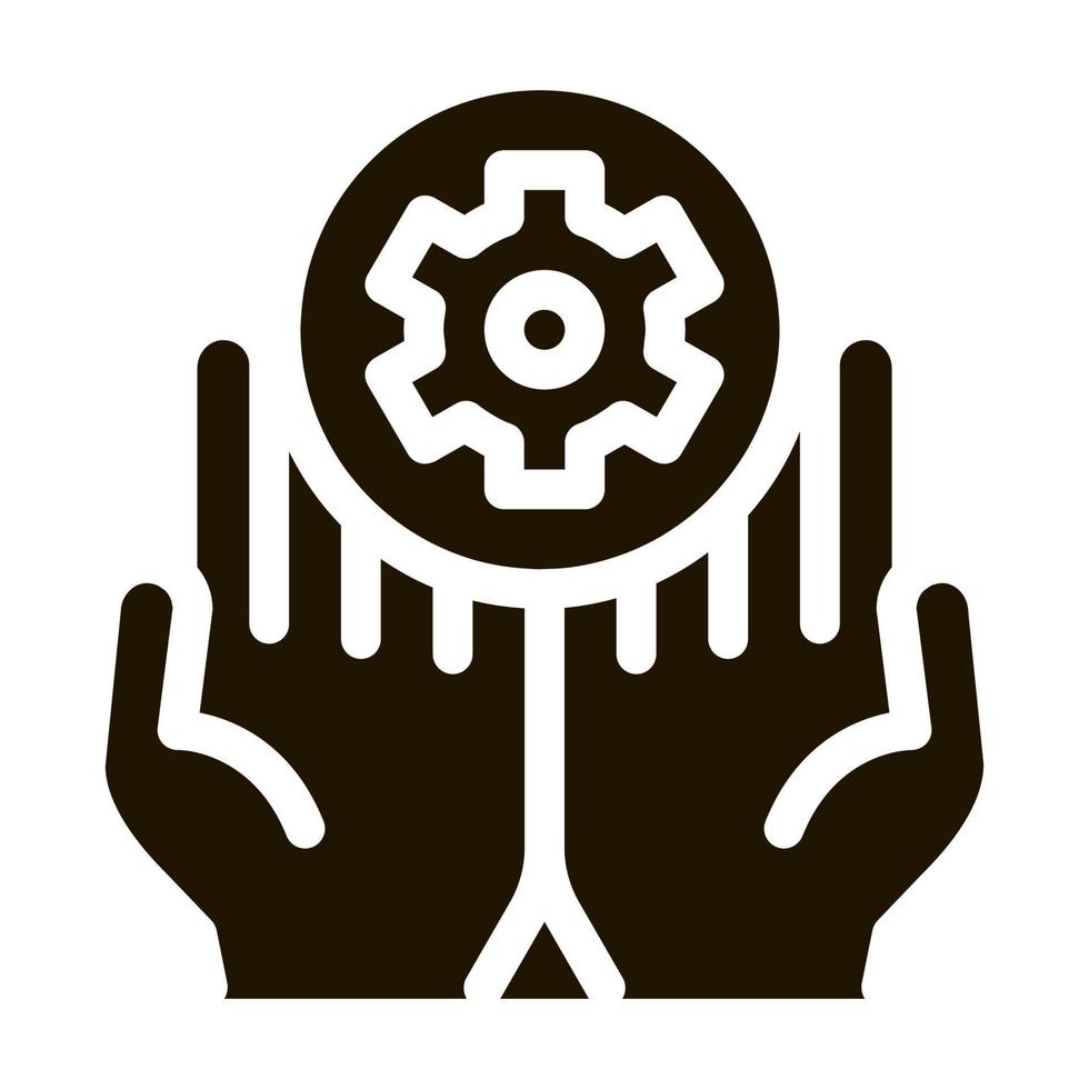 Hände halten Zahnradsymbol-Vektor-Glyphen-Illustration vektor
