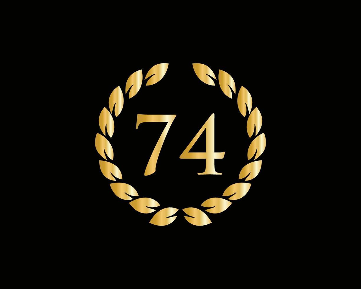 74: e år årsdag logotyp med gyllene ringa isolerat på svart bakgrund, för födelsedag, årsdag och företag firande vektor