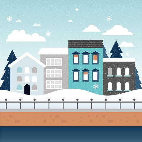Vektor Vinter Cityscape Illustration