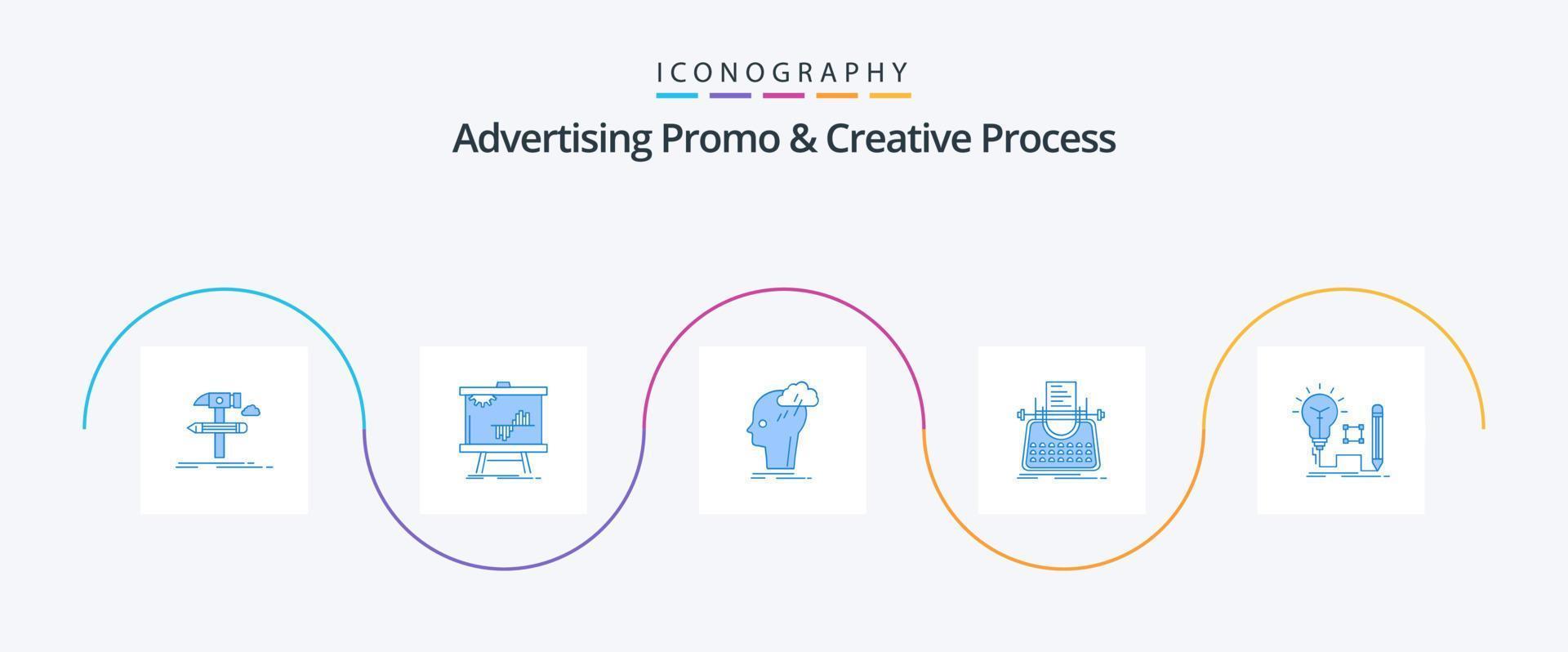 Werbepromo und Kreativprozess Blue 5 Icon Pack inklusive Story. Artikel. Graph. Denken. Kopf vektor