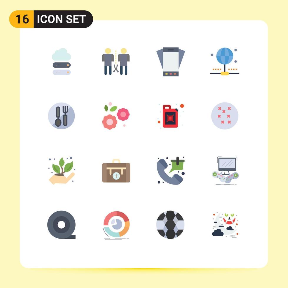piktogram uppsättning av 16 enkel platt färger av mat internet delad förbindelse smartphone redigerbar packa av kreativ vektor design element