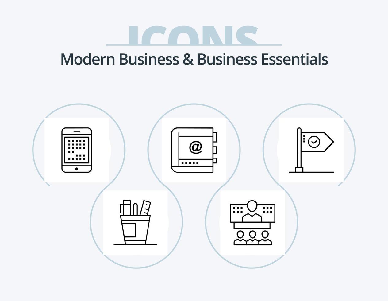 modernes Business und Business Essentials Line Icon Pack 5 Icon Design. Netzwerk. Kommunikation. Konten. Unternehmen. Lagerung vektor
