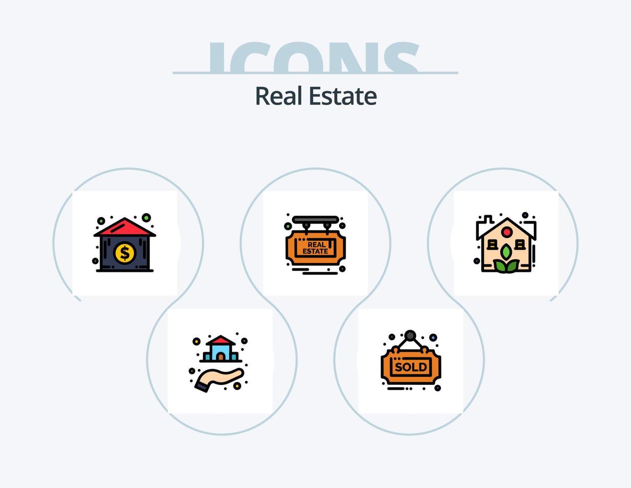 Immobilienlinie gefüllt Icon Pack 5 Icon Design. Kontakt. Händler. Lage. real. Makler vektor