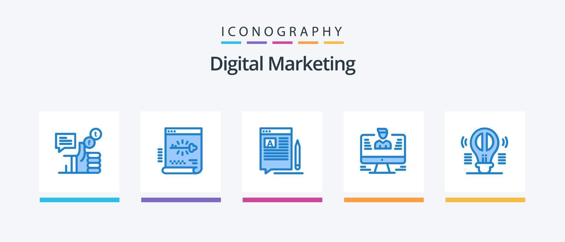 digital marknadsföring blå 5 ikon packa Inklusive data. användare. dokumentera. webb. redigera. kreativ ikoner design vektor