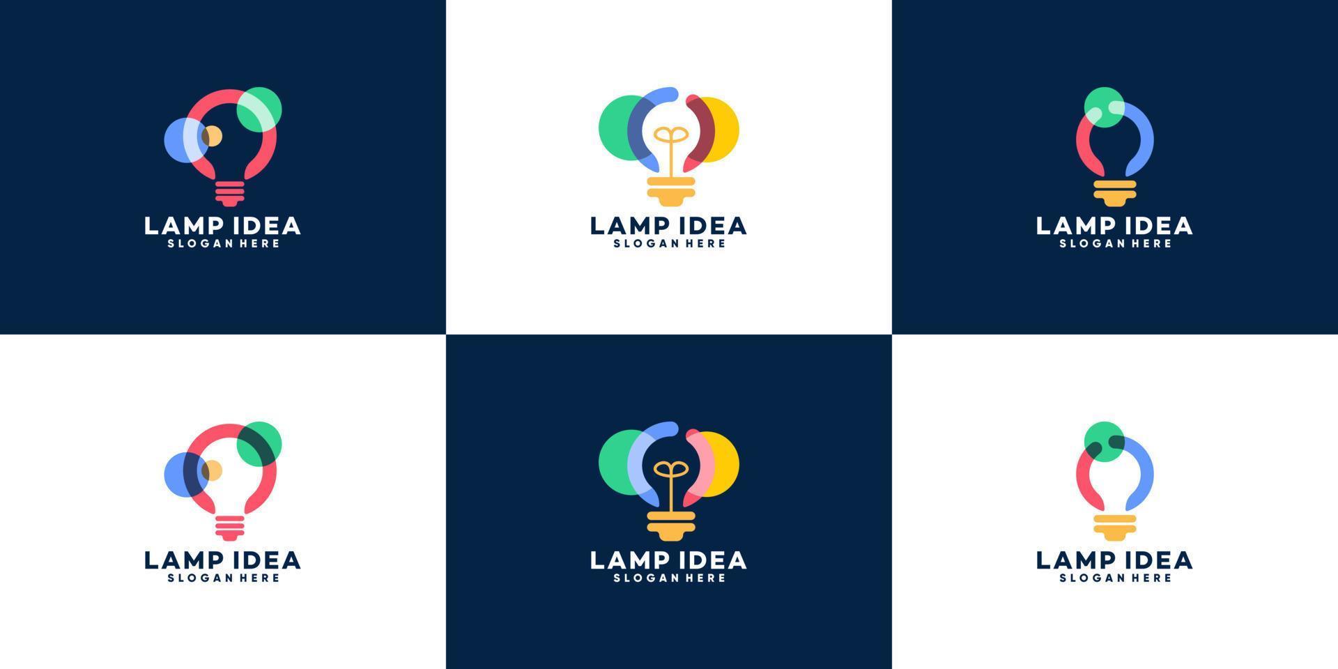 glödlampa logotyp samling, överlappande Färg vektor design mallar