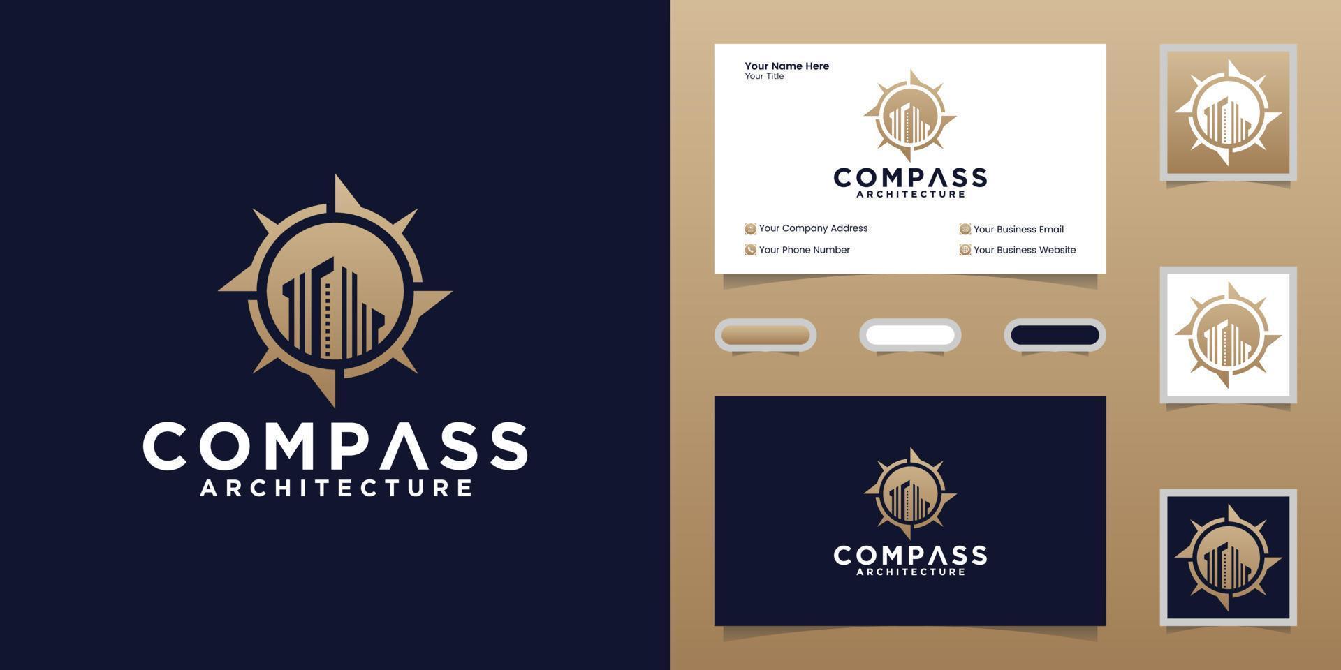 Kompass-Logo und Gebäudevorlage und Visitenkarten-Design vektor