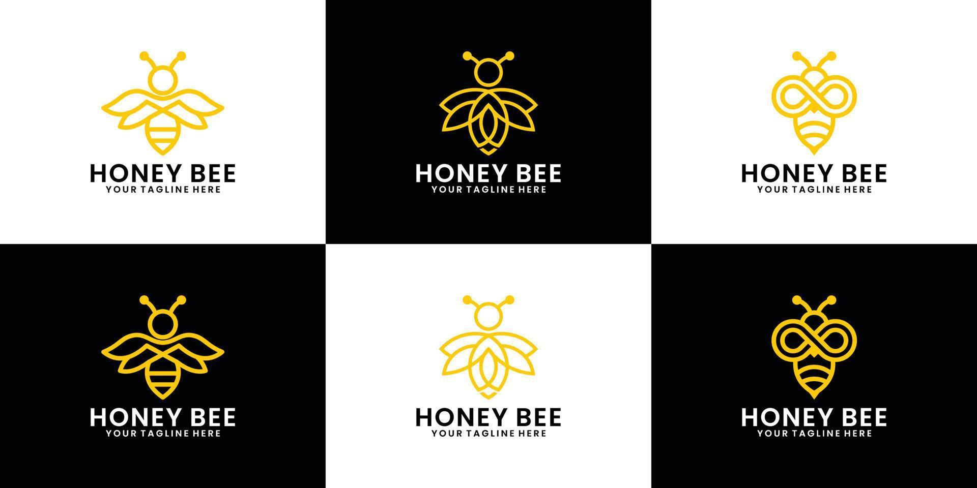 Bienen-Tier-Logo-Design-Kollektion, Honigbiene mit Linienkunststil vektor