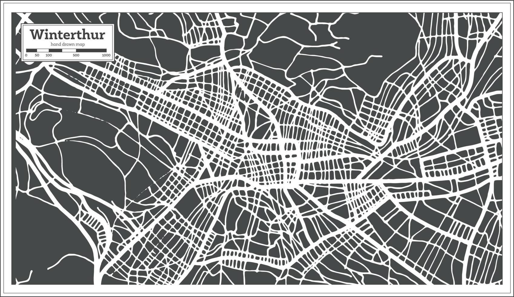 winterthur schweiz stadtplan im retro-stil. Übersichtskarte. vektor