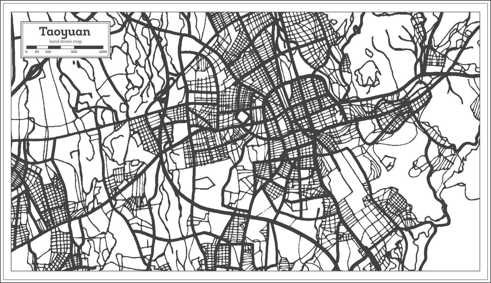 taoyuan taiwan stad Karta i svart och vit Färg. översikt Karta. vektor