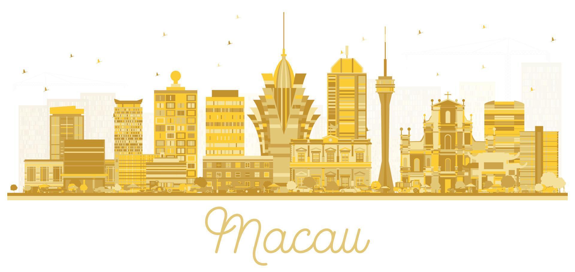 macau china city skyline silhouette mit goldenen gebäuden isoliert auf weiß. vektor