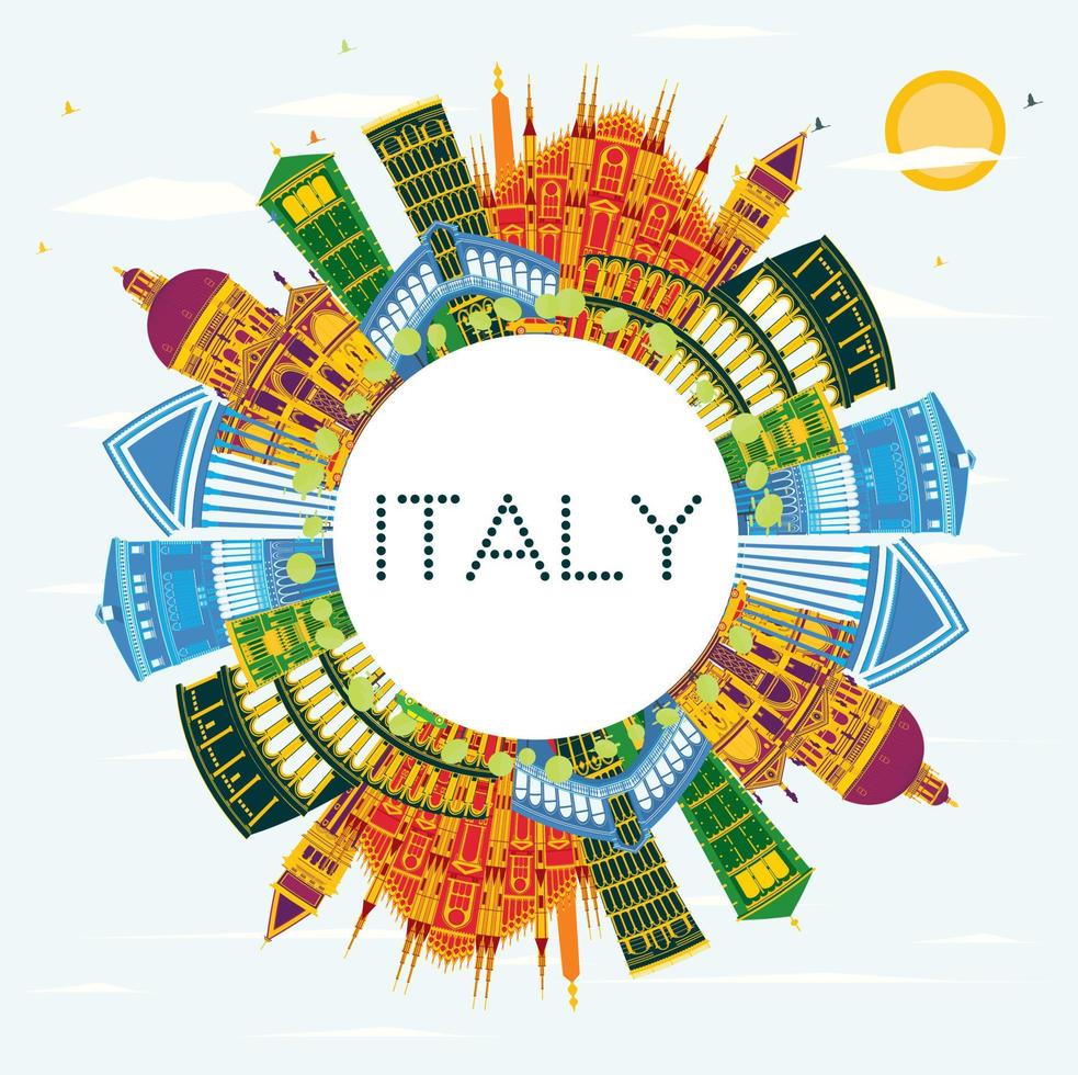 Italien stad horisont med Färg landmärken och kopia Plats. vektor
