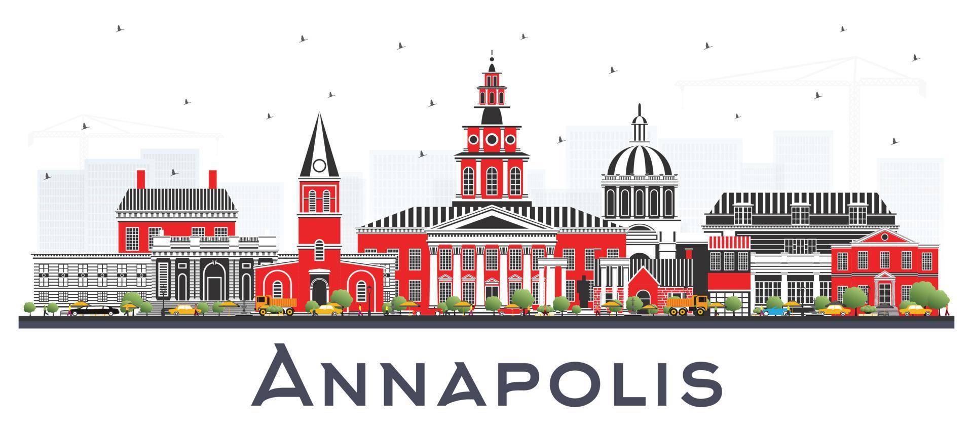 annapolis maryland city skyline mit farbigen gebäuden isoliert auf weiß. vektor