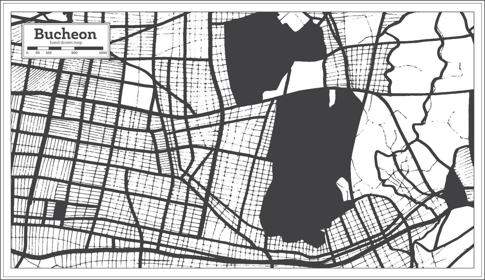 bucheon südkorea stadtplan in schwarz-weißer farbe im retro-stil. vektor