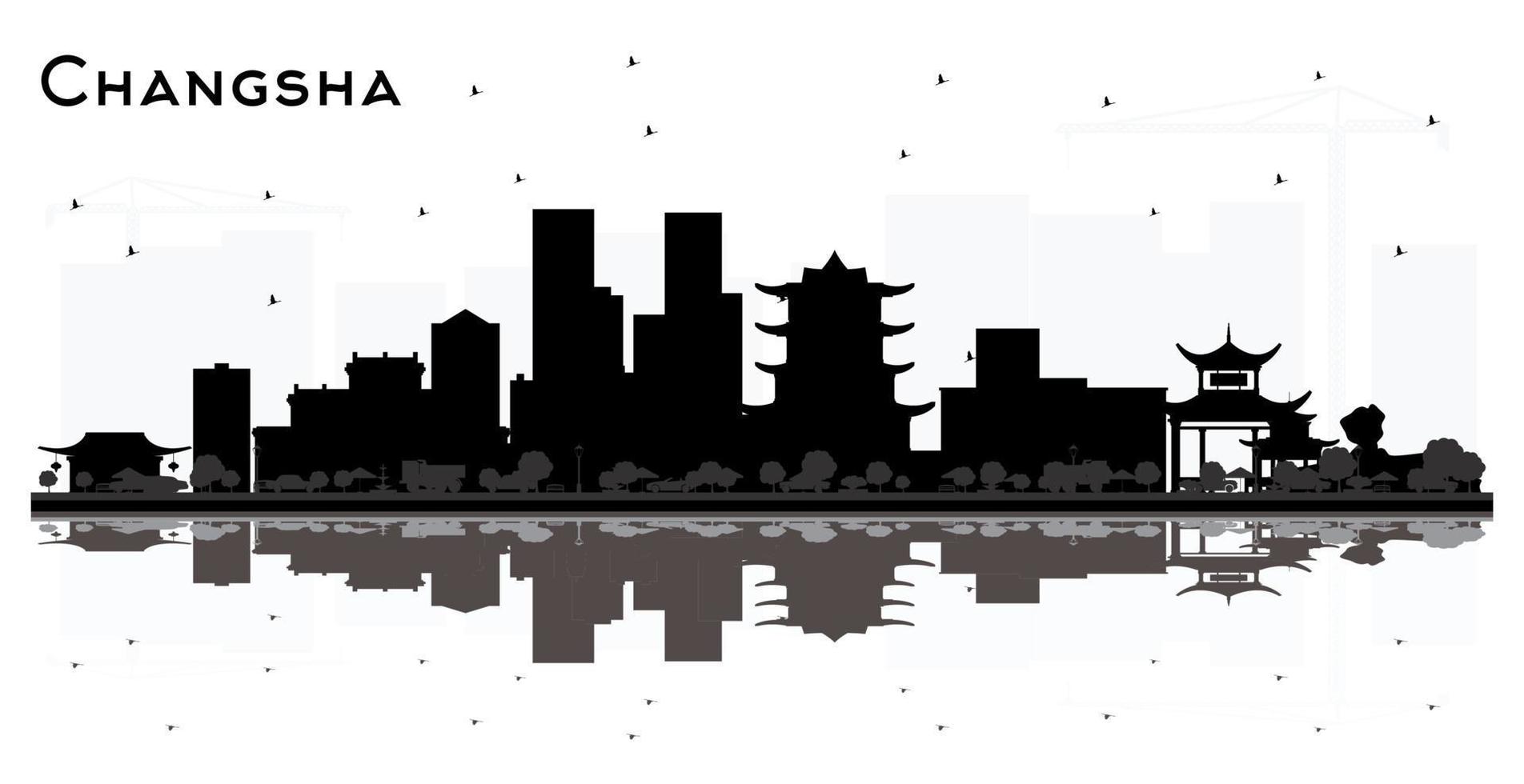 changsha china city skyline silhouette mit schwarzen gebäuden und reflexionen isoliert auf weiß. vektor
