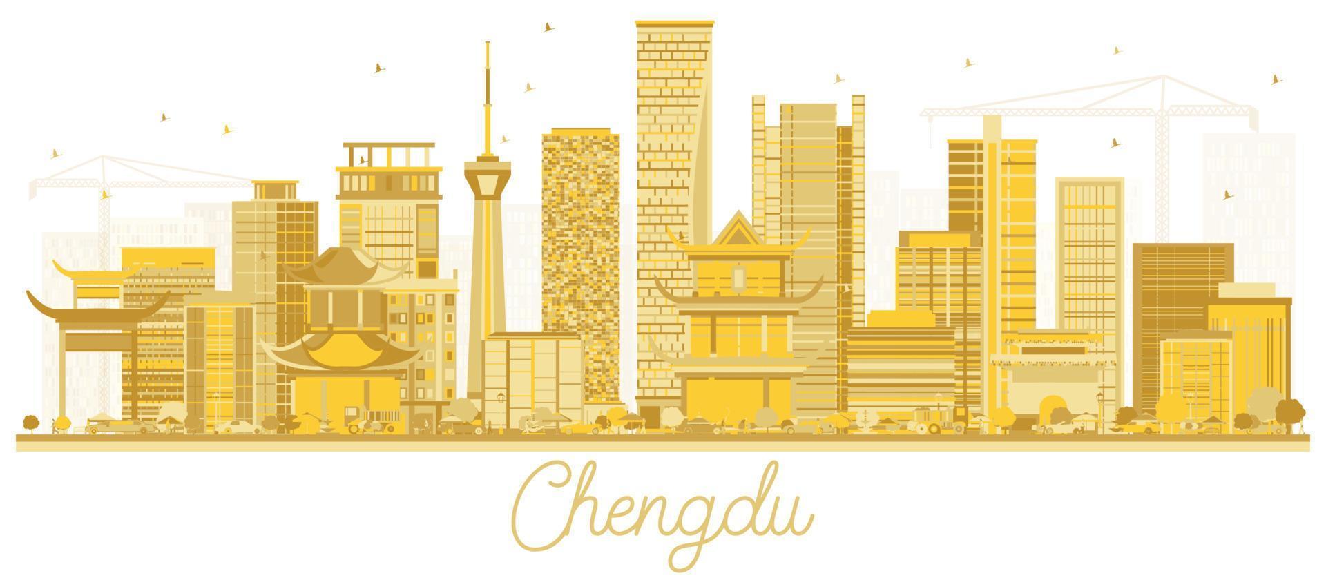 chengdu china city skyline silhouette mit goldenen gebäuden isoliert auf weiß. vektor