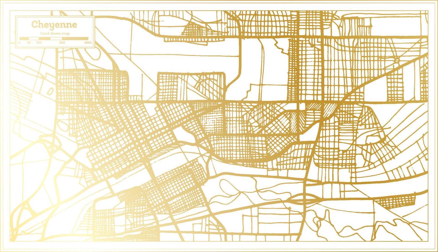 cheyenne usa stadtplan im retro-stil in goldener farbe. Übersichtskarte. vektor