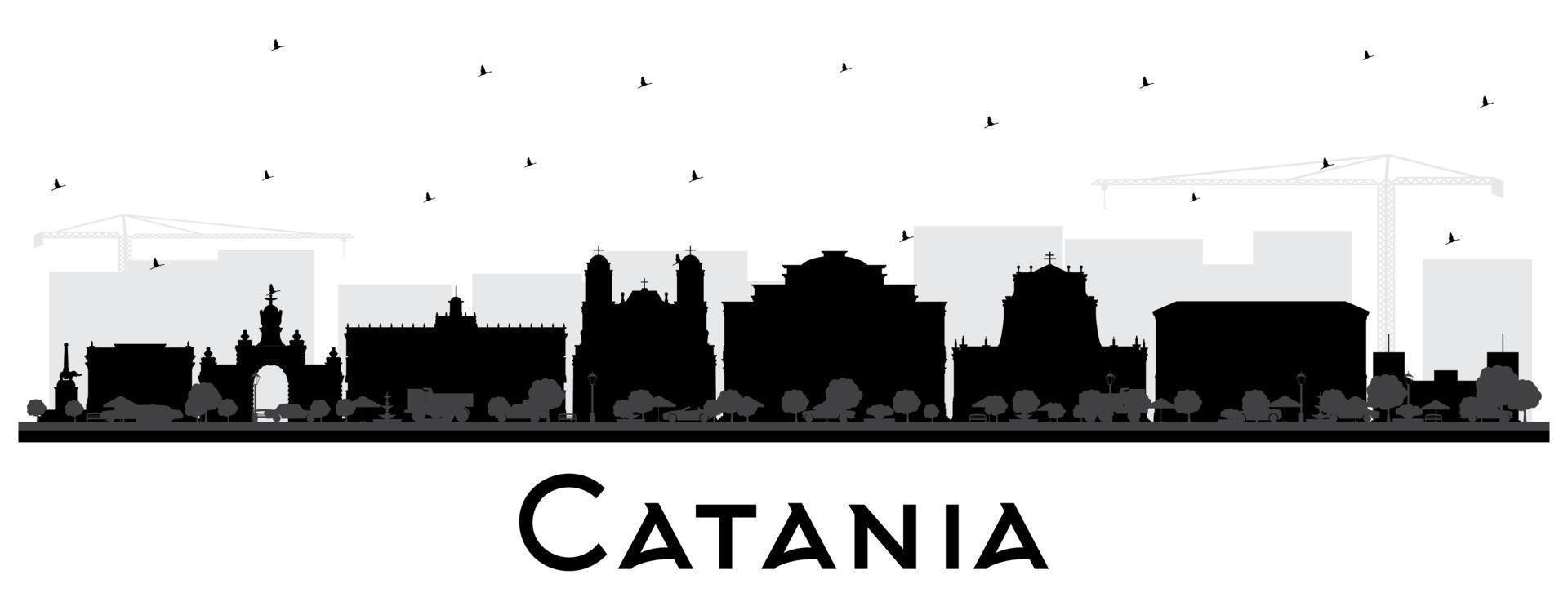 catania italien city skyline silhouette mit schwarzen gebäuden isoliert auf weiß. vektor