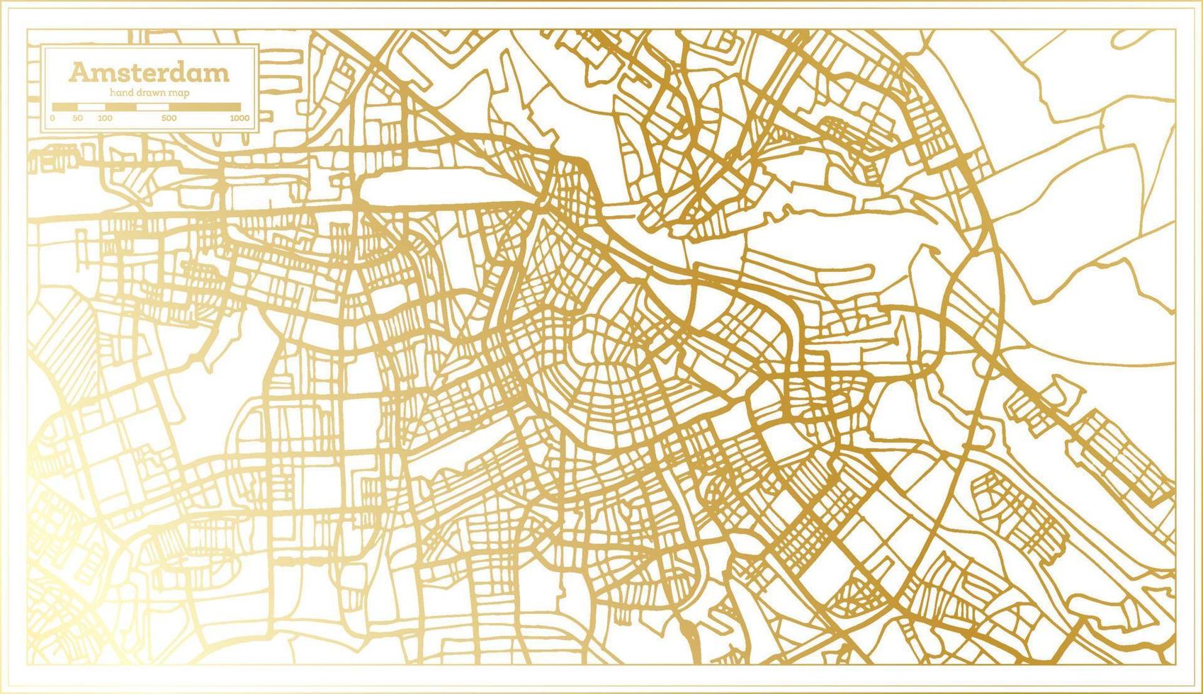 amsterdam holland stadtplan im retro-stil in goldener farbe. Übersichtskarte. vektor