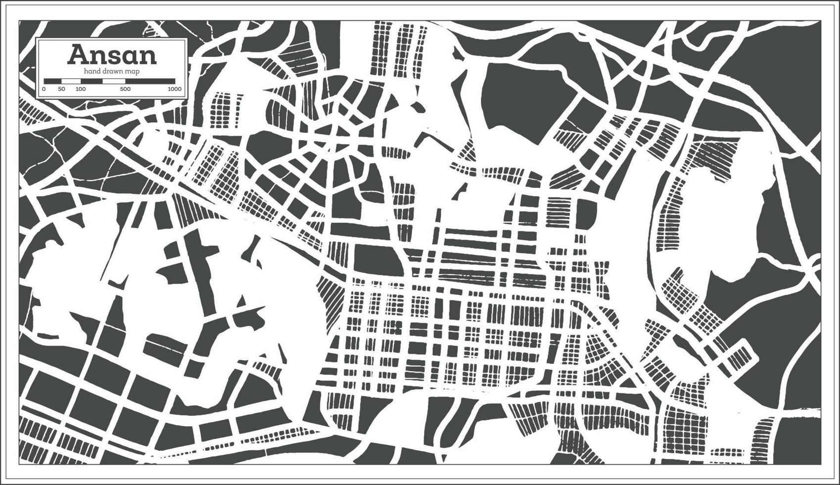 Ansan Südkorea Stadtplan im Retro-Stil. Übersichtskarte. vektor