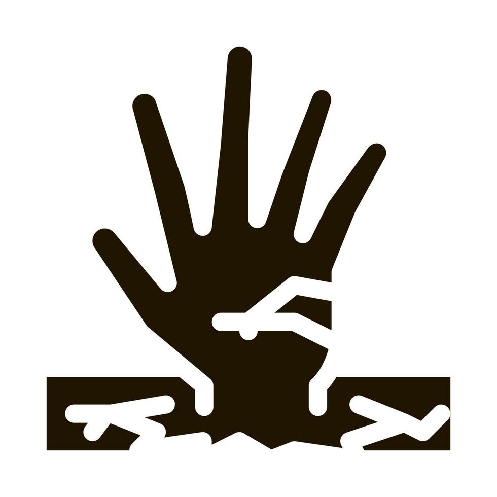 Halloween-Hand, die von der Erdsymbol-Vektor-Glyphen-Illustration haftet vektor