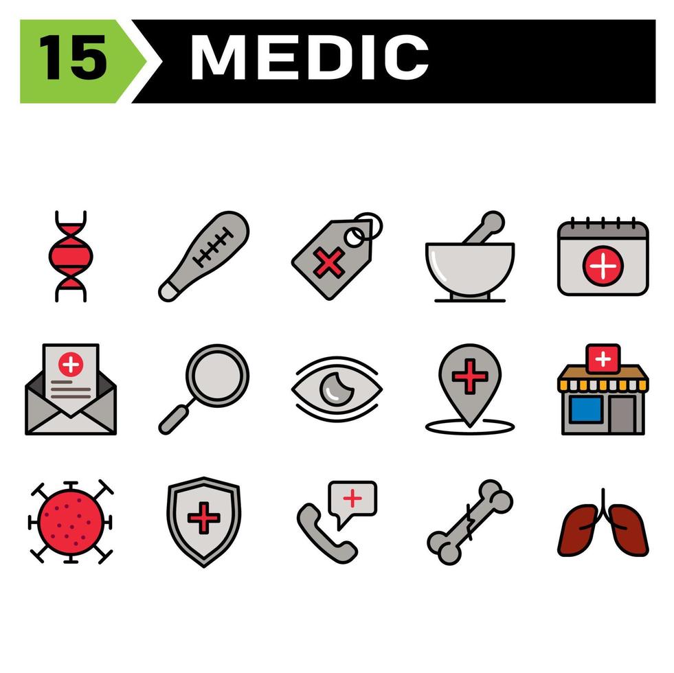 Medizin-Icon-Set umfasst Biologie, Vererbung, Genetik, Biotechnologie, Moleküle, Schwangerschaftsstreifen, medizinisches Gerät, medizinischer Test, Gesundheit, Medizin, Tag, Krankenhaus, Apotheke, Medizin, Trank, Medikament vektor