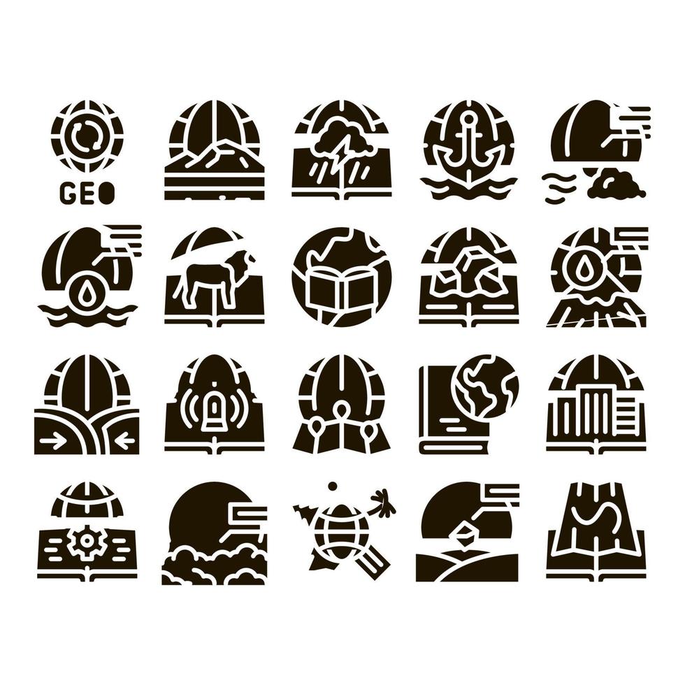 geographie bildung glyph set vektor