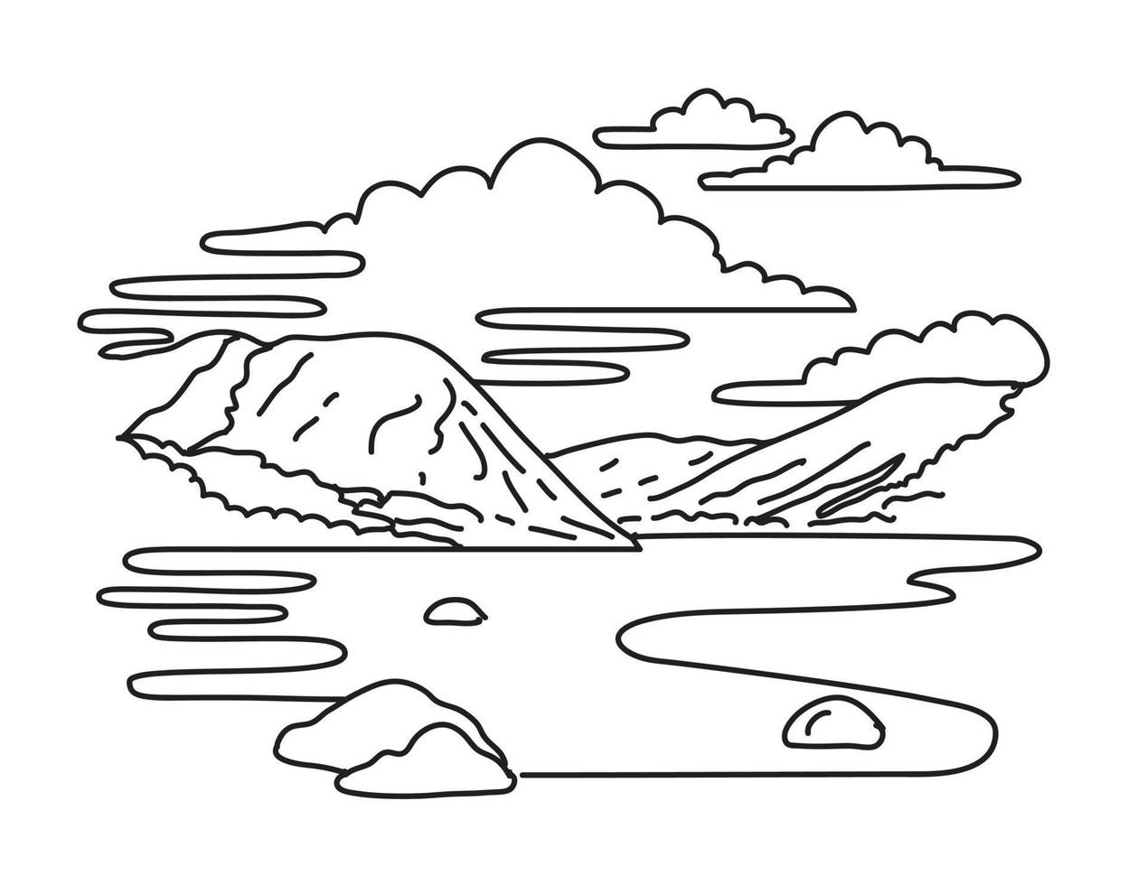 tenaya sjö i yosemite nationell parkera kalifornien monoline linje konst teckning vektor