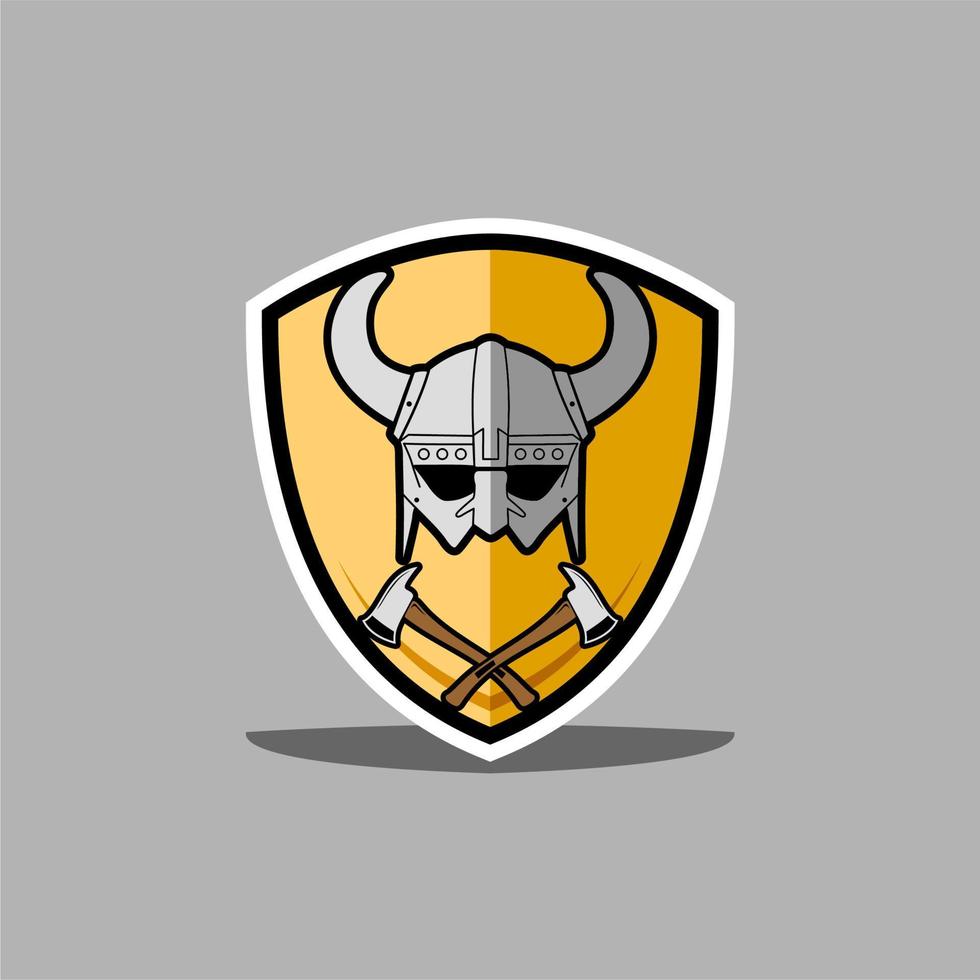 moderner wikingerhelm mit gekreuzter axt für esports-logo-design vektor