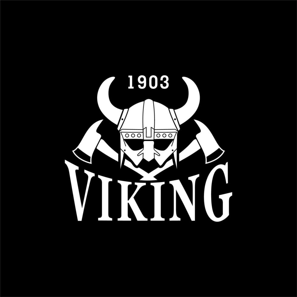 årgång viking hjälm illustration med korsade yxa vektor design inspiration