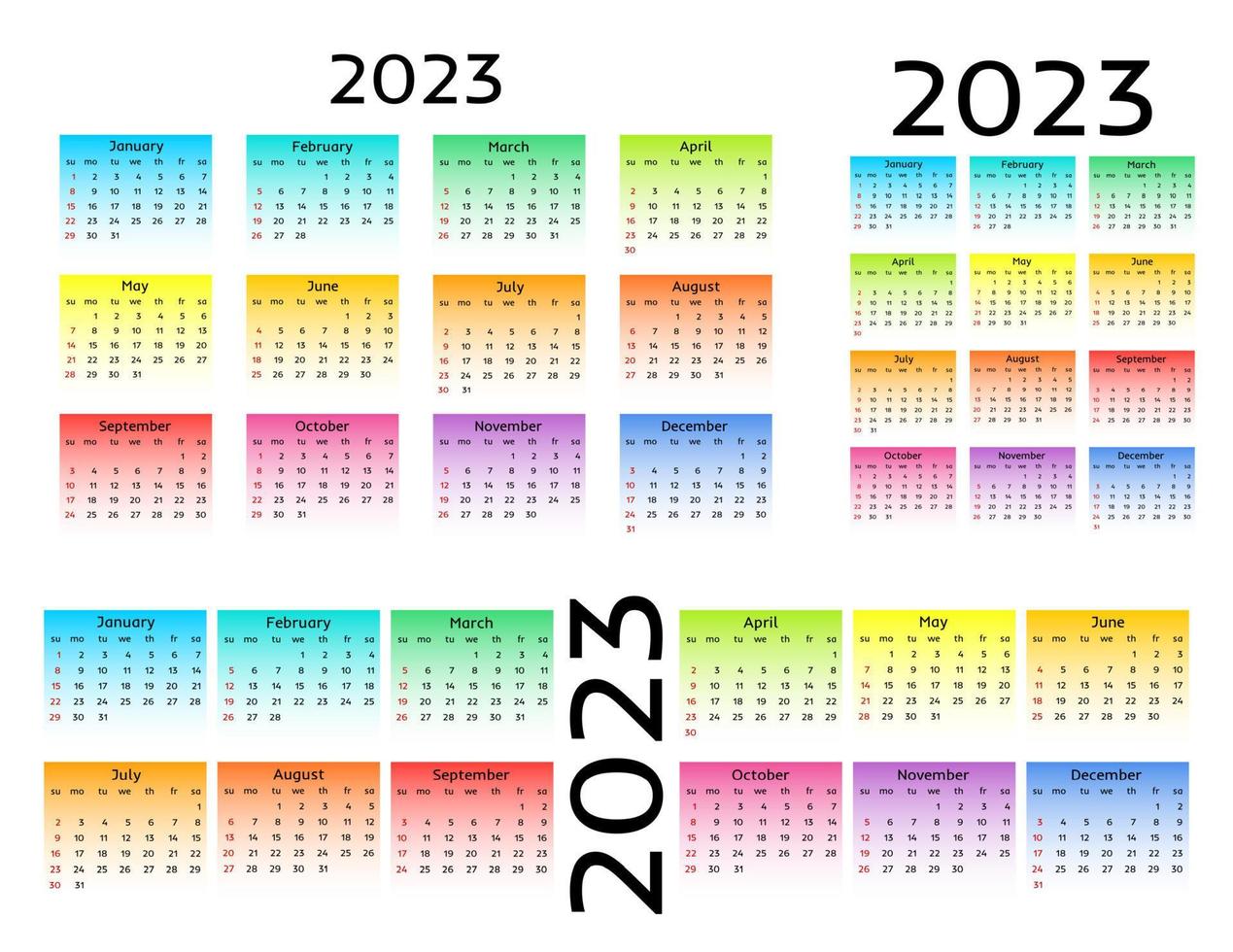 Kalender für 2023 isoliert auf weißem Hintergrund vektor