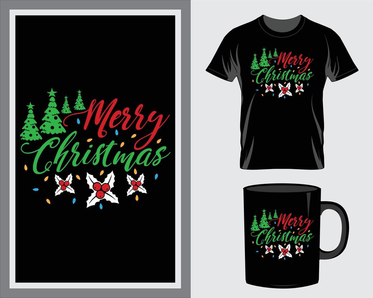 frohe weihnachten zitat t-shirt und becher design vektor